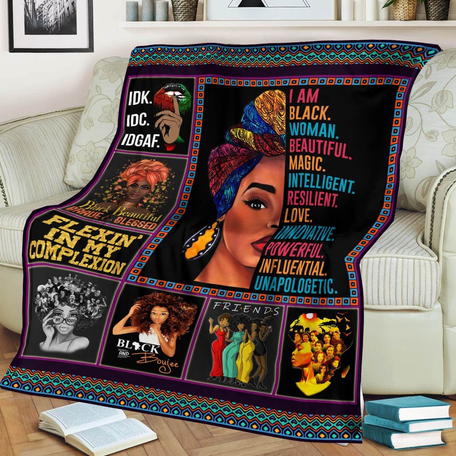I Am Black Woman Beautiful Magic Intelligent Resilent Melanin Sherpa Fleece Blanket
