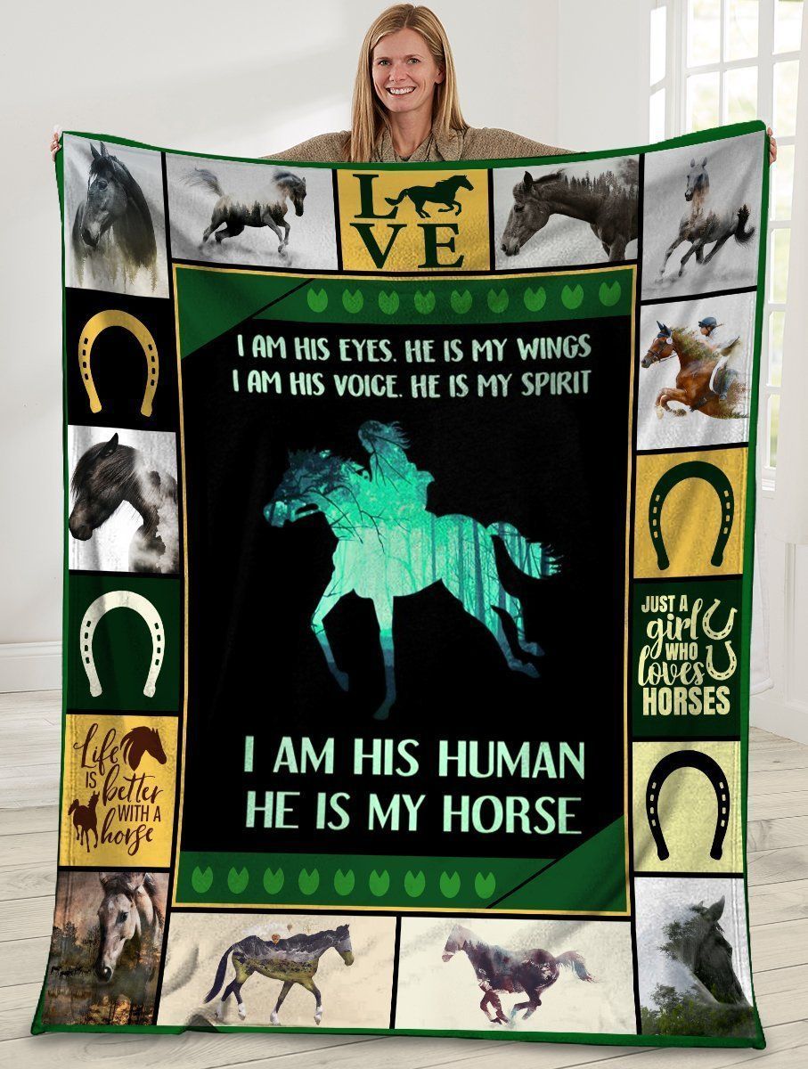 I Am His Eyes He Is My Wings Girl Riding Horse Fleece Blanket