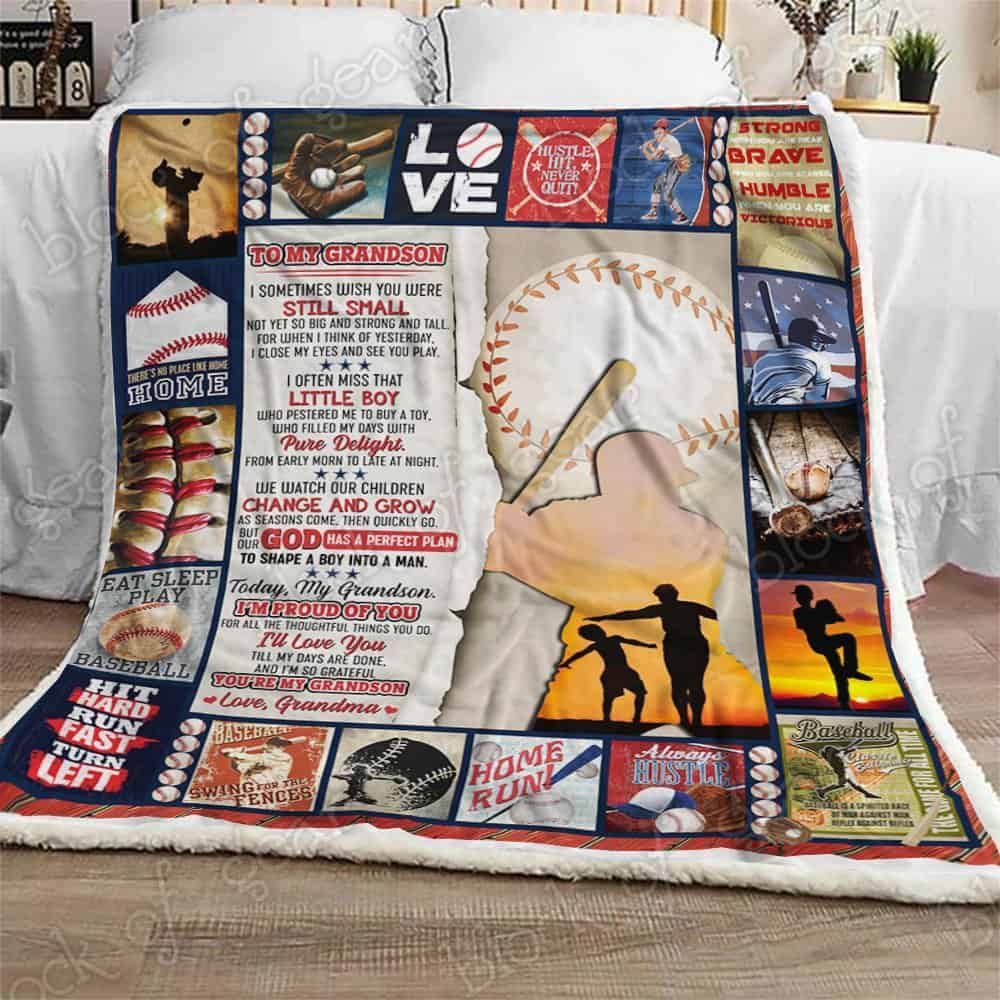 I Am So Grateful You Are My Grandson Baseball Fleece Blanket