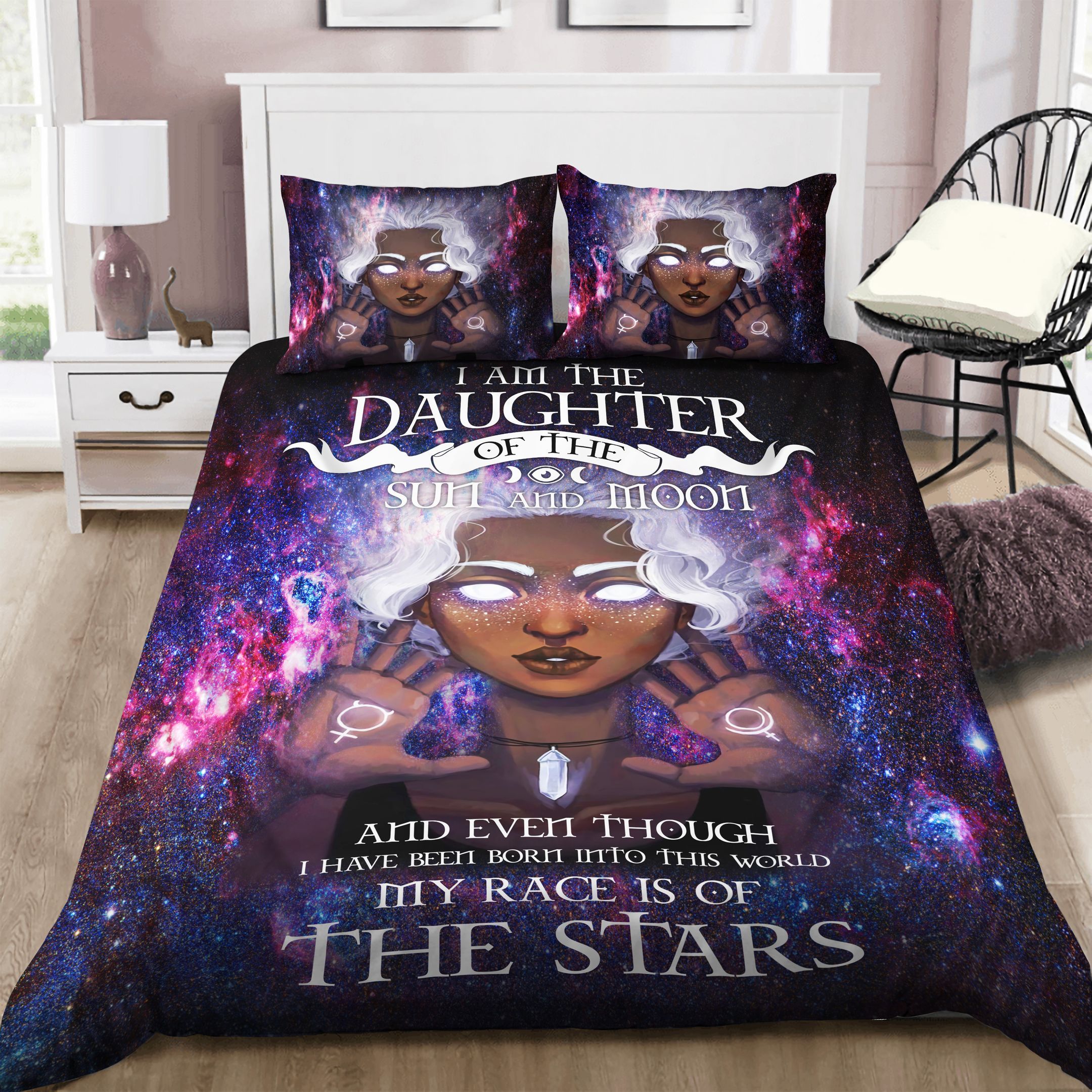 I Am The Daughter Of The Sun And Moon Black Girl Galaxy Bedding Set