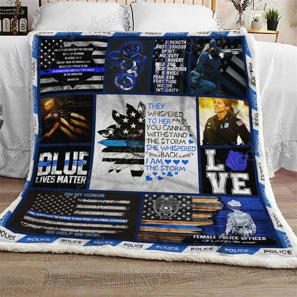I Am The Storm Female Police Officer Sherpa Fleece Blanket