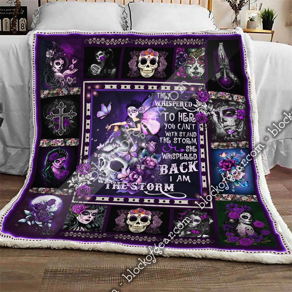 I Am The Storm Skull Girl Sherpa Fleece Blanket