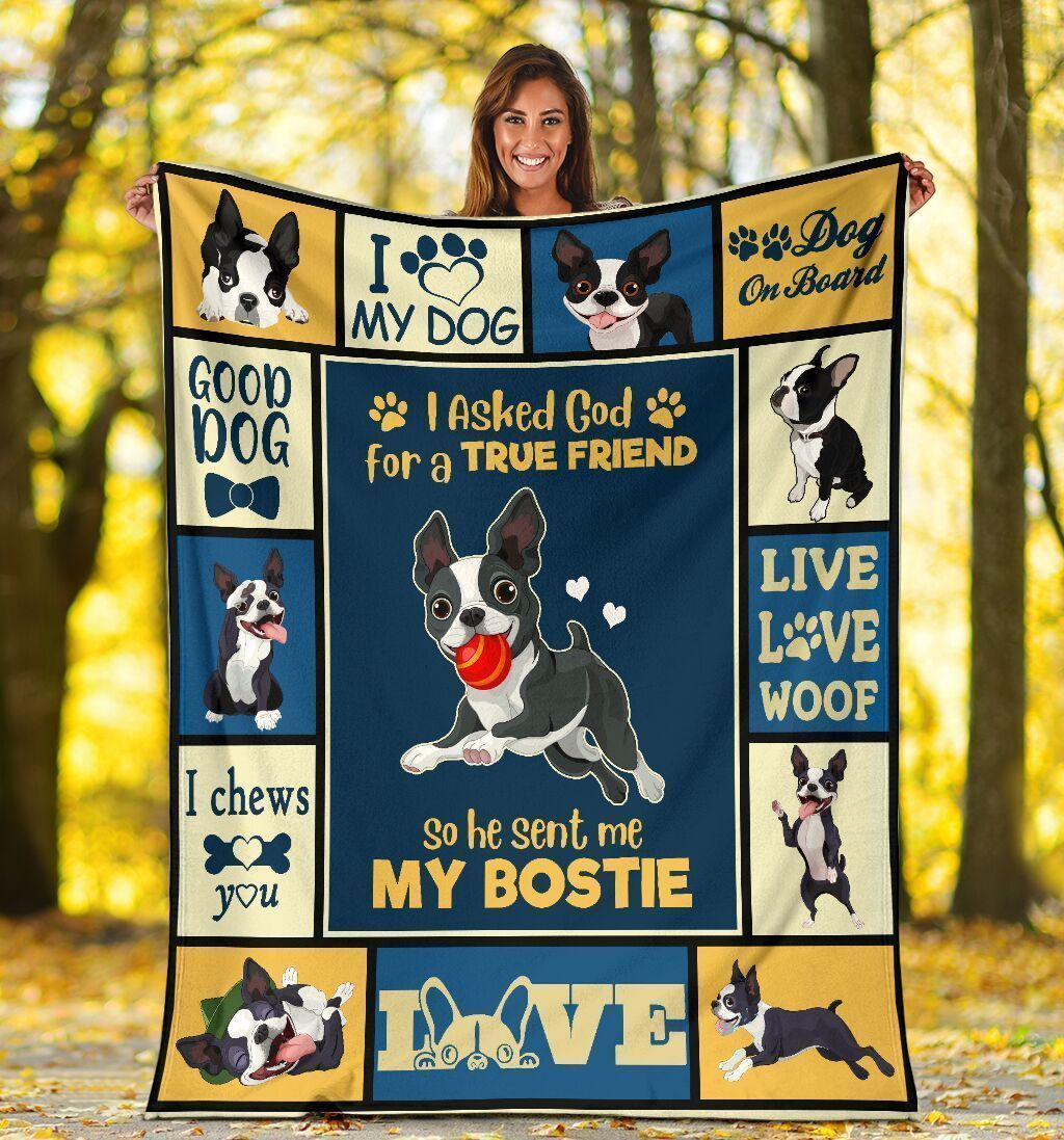 I Asked God For A True Friend Boston Terrier Bostie Lover Fleece Blanket