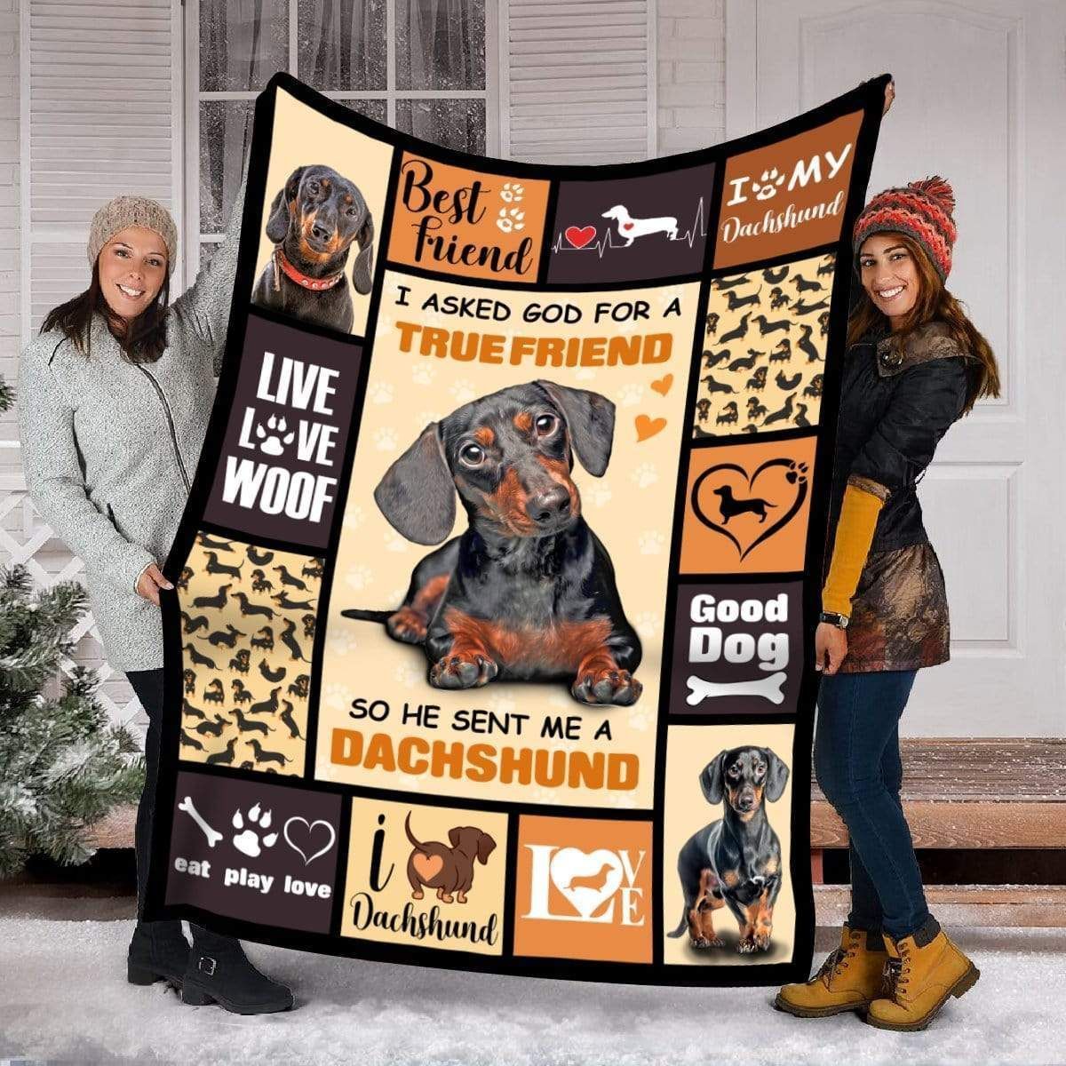 I Asked God For A True Friend Dachshund Fleece Blanket Gift For Dog Lovers