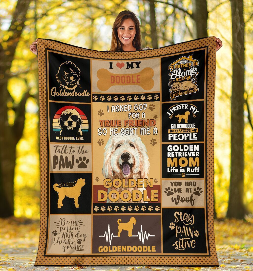 I Asked God For A True Friend Goldendoodle Dog Fleece Blanket