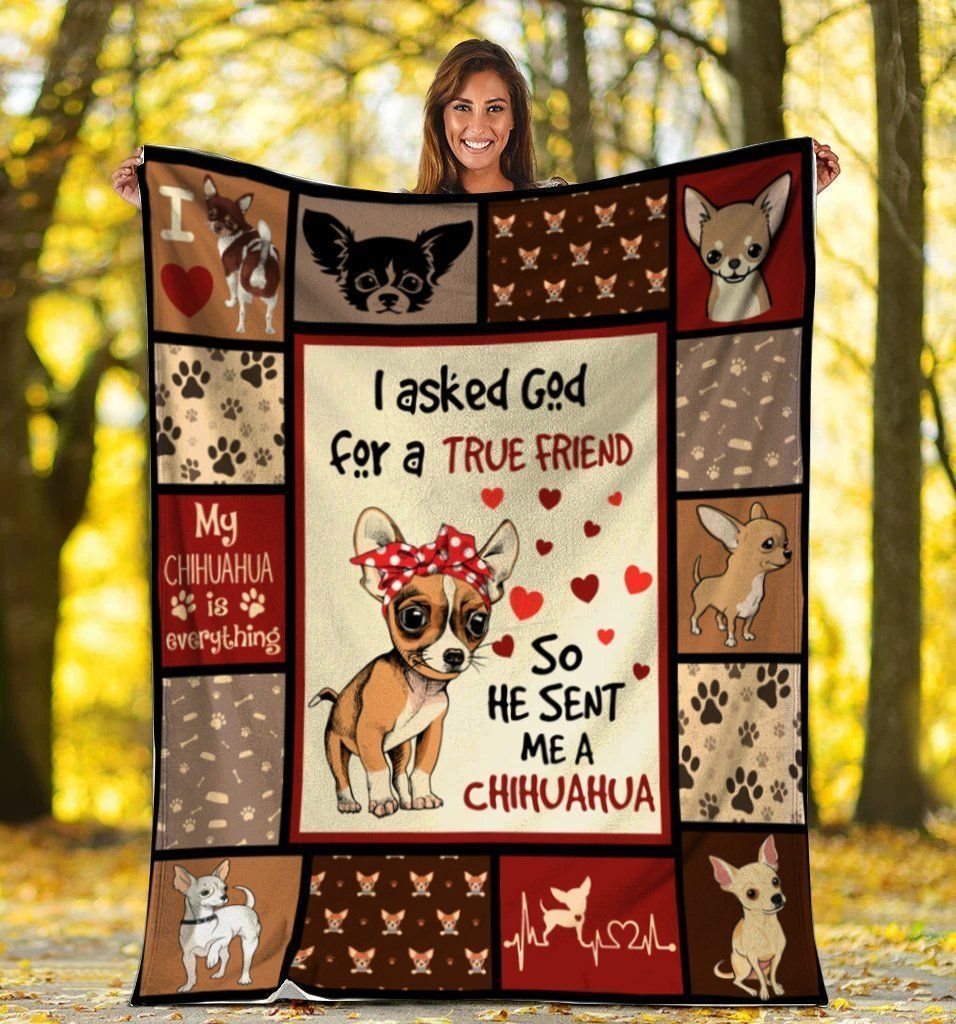 I Asked God For A True Friend So He Sent Me A Chihuahua Dog Fleece Blanket