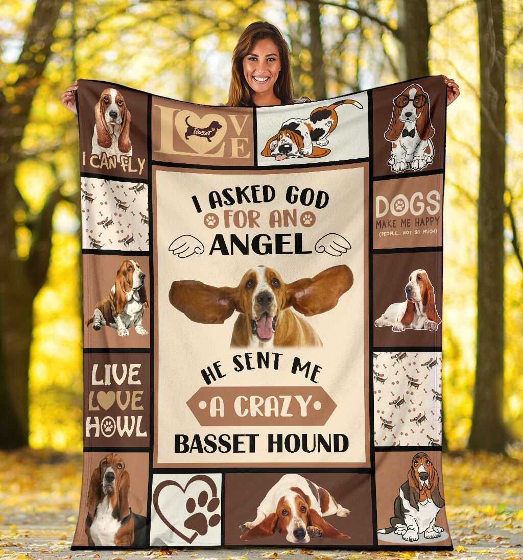 I Asked God For An Angel Basset Hound Dog Fleece Blanket