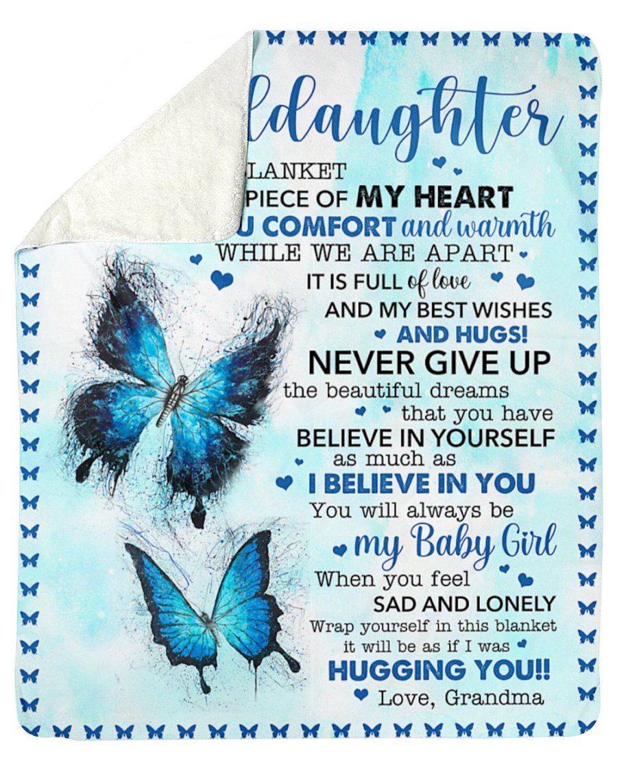 I Believe In You Grandma To Granddaughter Blue Butterflies Fleece Blanket Sherpa Blanket