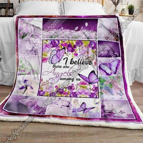 I Believe There Are Angels Among Us Butterfly Sherpa Fleece Blanket
