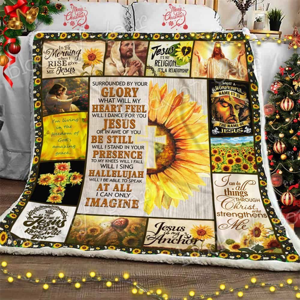 I Can Only Imagine Jesus Sunflower Fleece Blanket