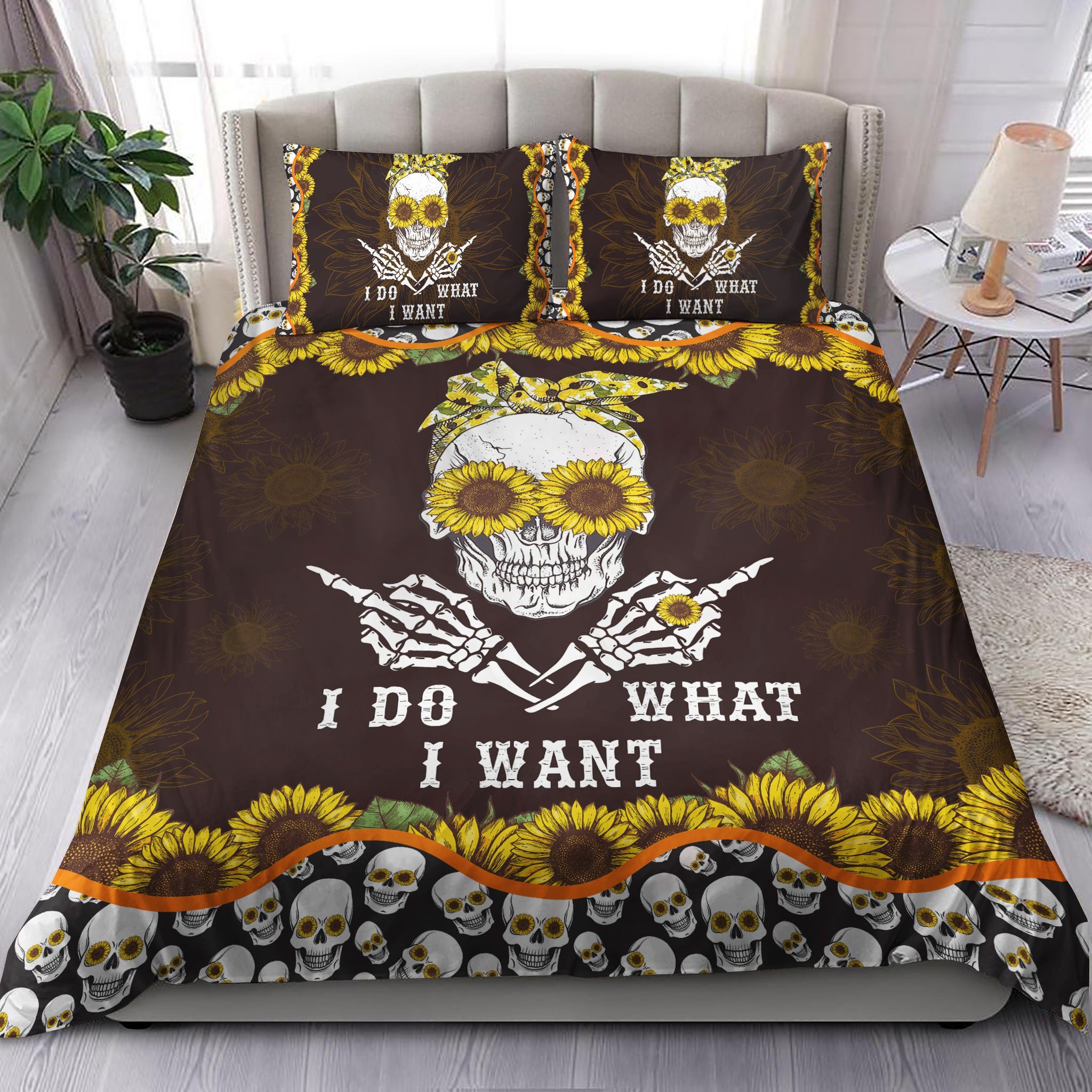 I Do What I Want Sunflower Skull Bedding Set