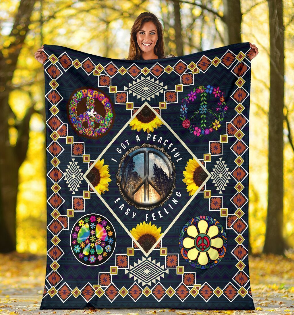 I Got A Peaceful Easy Feeling Hippie Sunflower Fleece Blanket