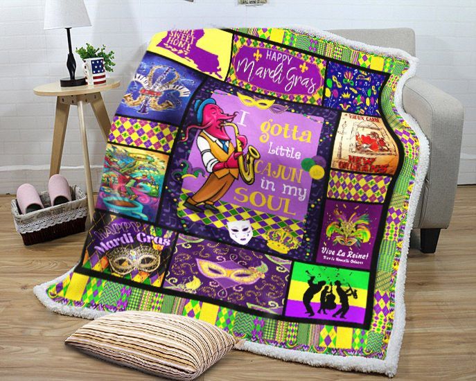 I Gotta Little Cajun In My Soul Mardi Gras Sherpa Fleece Blanket