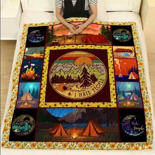 I Hate People Campfire Camping Sherpa Fleece Blanket
