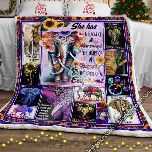 I Just Love Elephant Hippie Sunflower Sherpa Fleece Blanket