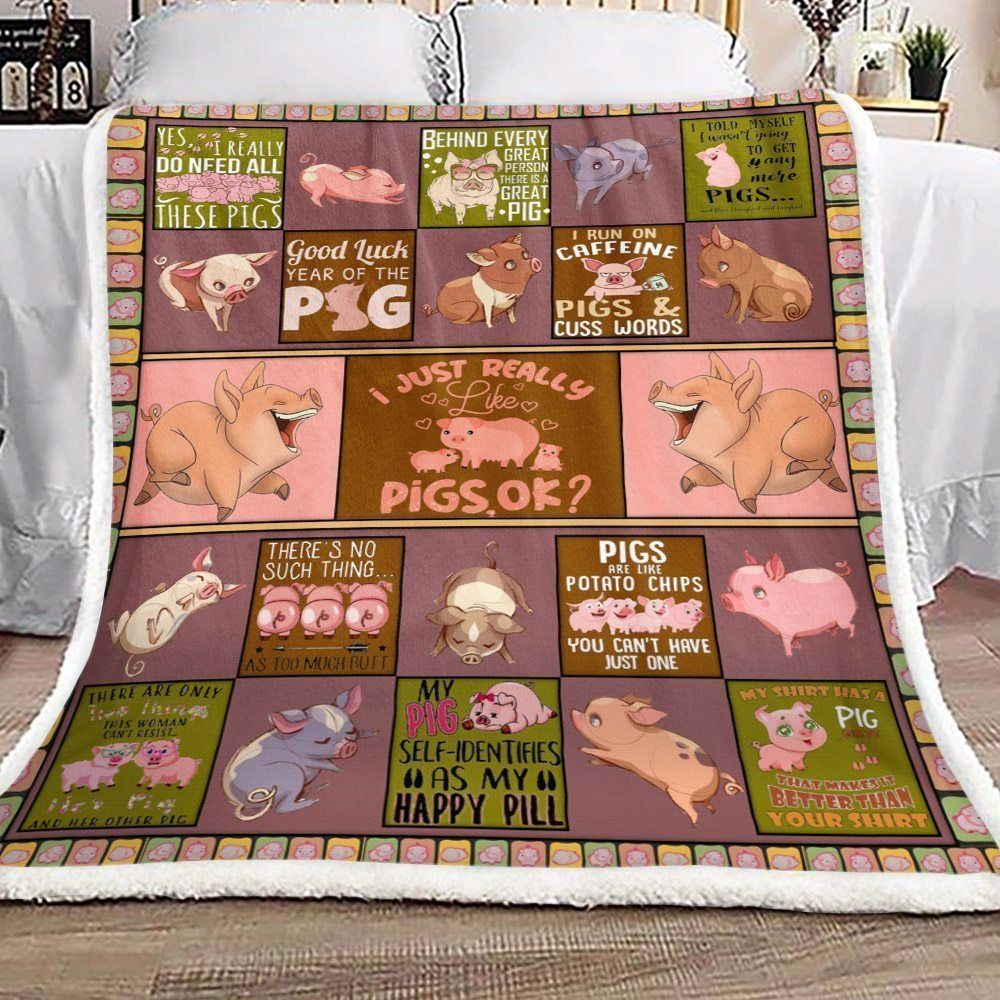 I Just Really Like Pigs Sherpa Fleece Blanket