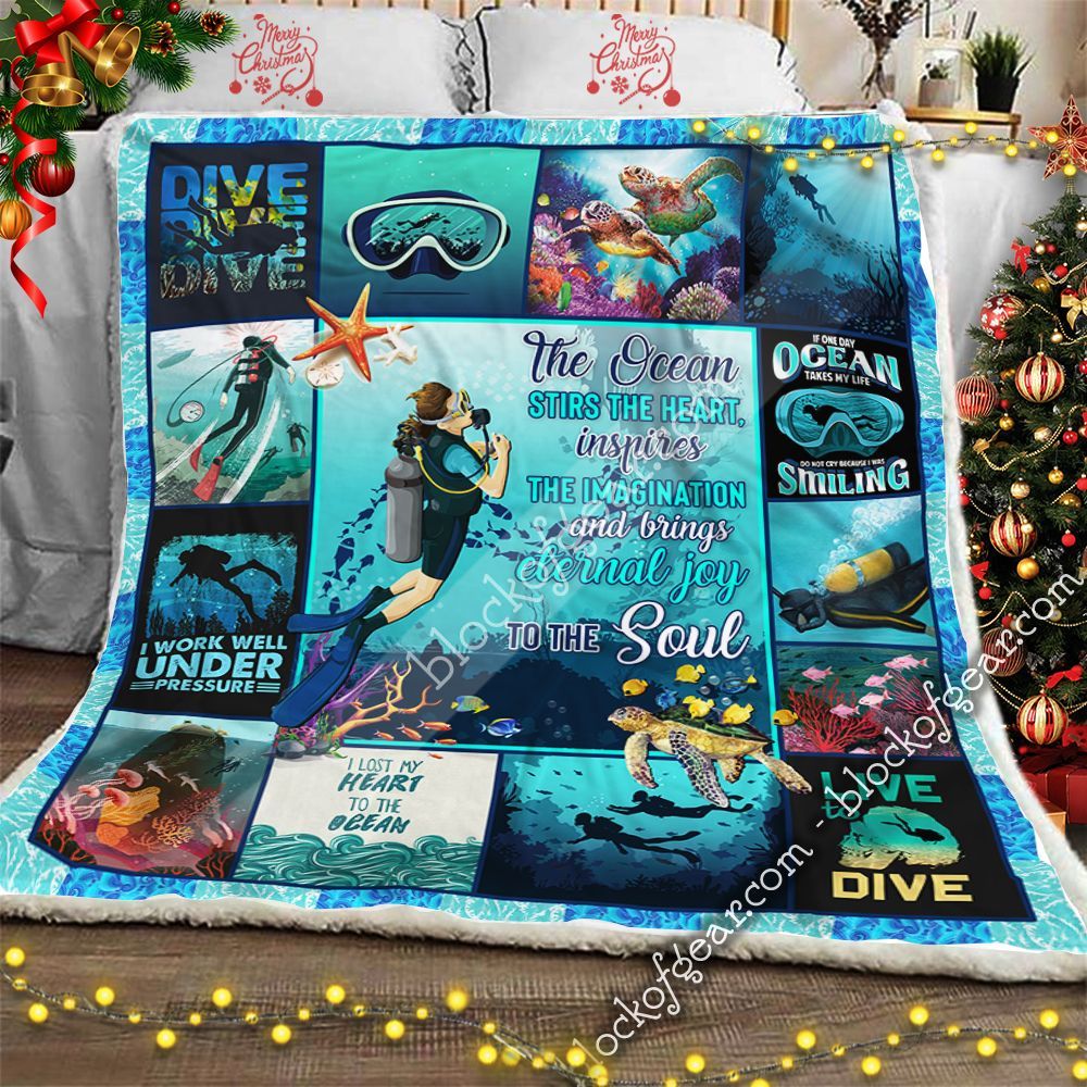 I Lost My Heart To The Ocean Scuba Diving Sherpa Fleece Blanket