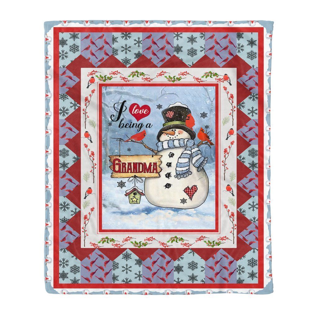 I Love Being A Grandma Snowwoman Red Cardinal Bird Sherpa Fleece Blanket
