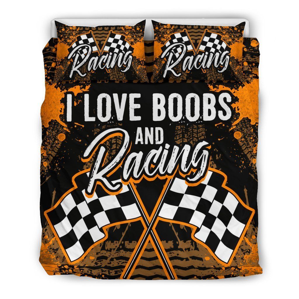 I Love Boobs And Racing Retro Yellow Bedding Set