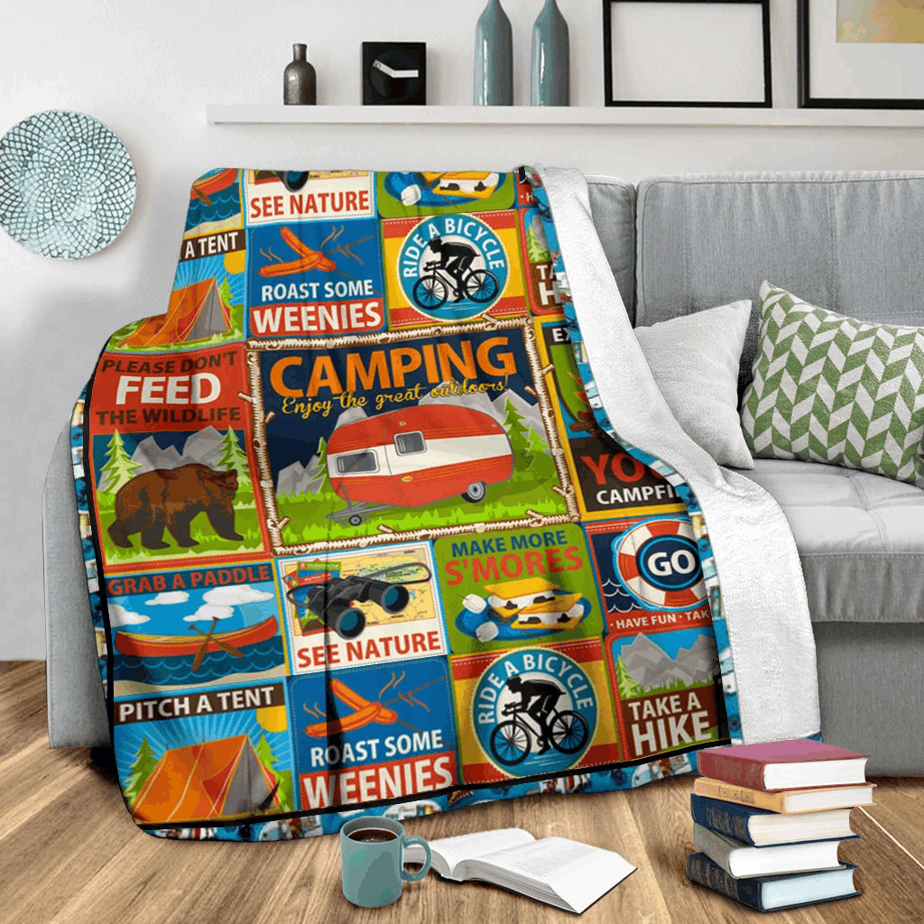 I Love Camping Sherpa Fleece Blanket