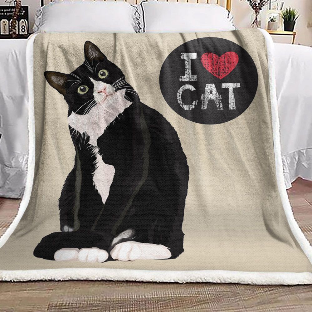I Love Cat Sherpa Fleece Blanket