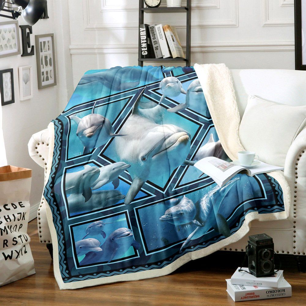 I Love Dolphins Sherpa Fleece Blanket