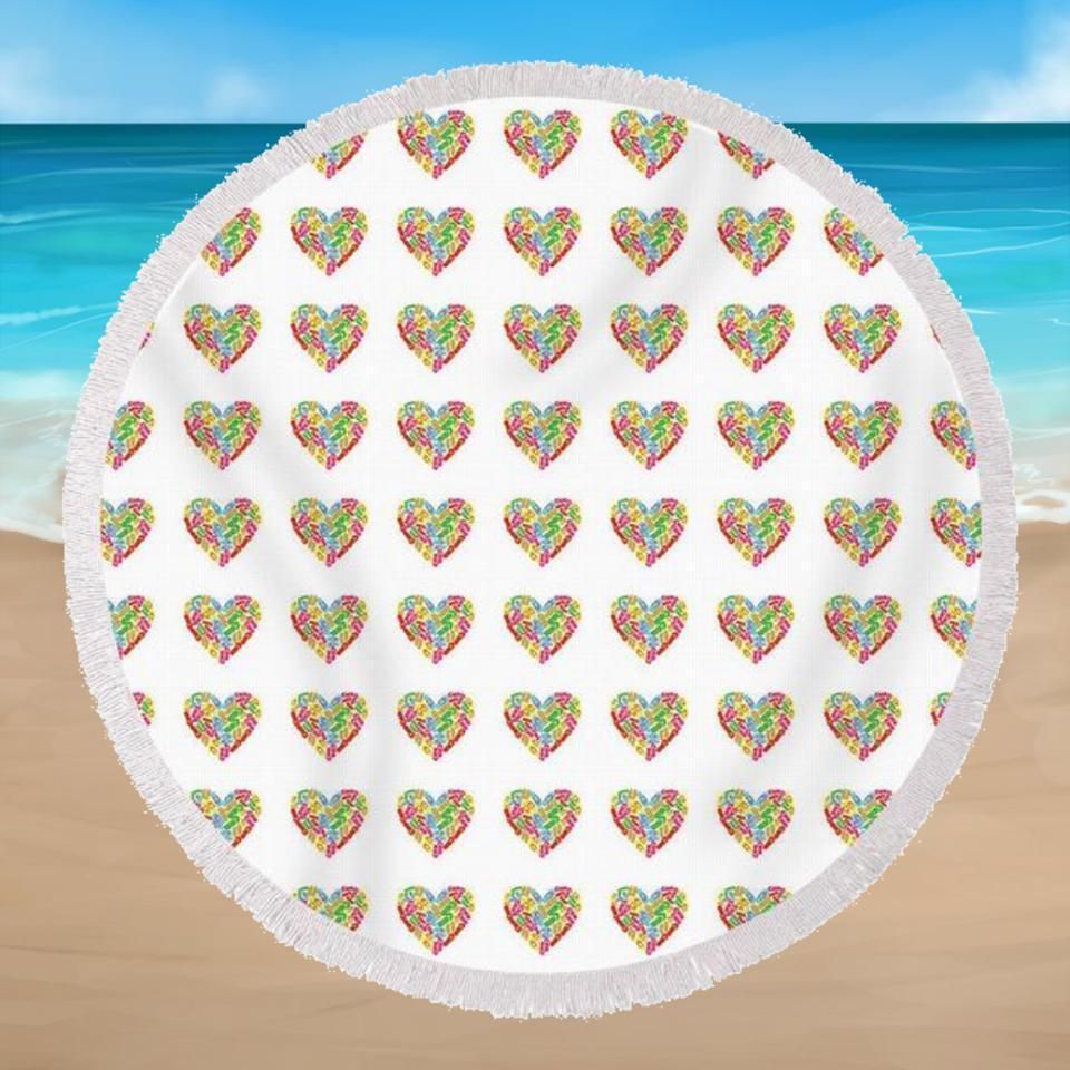 I Love Flip Flops Patterns Printed Round Beach Towel