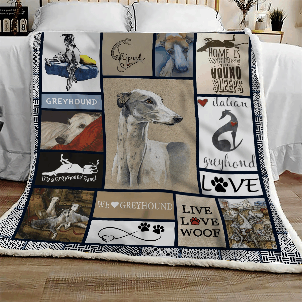 I Love Greyhound Sherpa Fleece Blanket