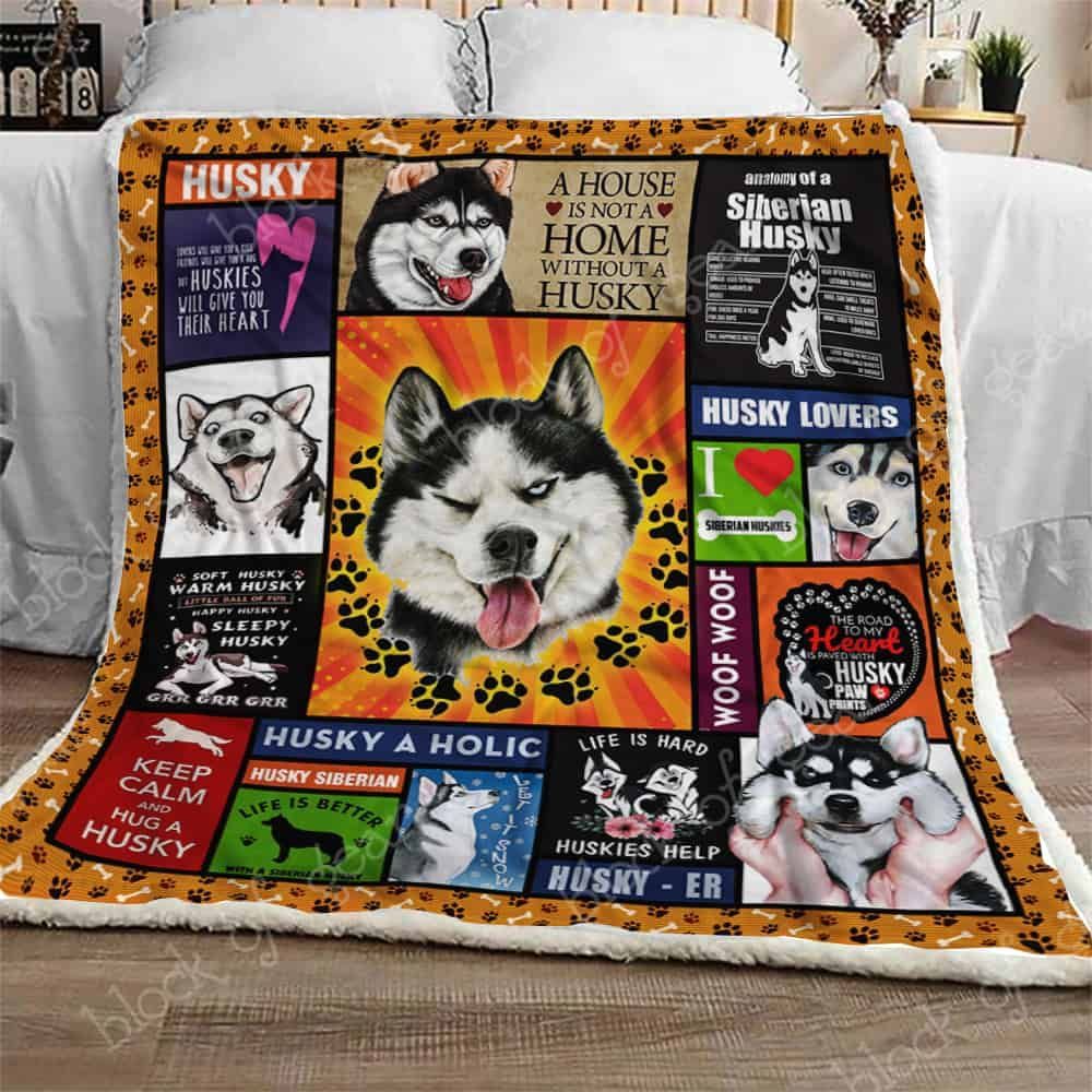 I Love Husky Fleece Blanket