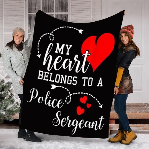 I Love My Police Sergeant Husband Wife Sherpa Fleece Blanket