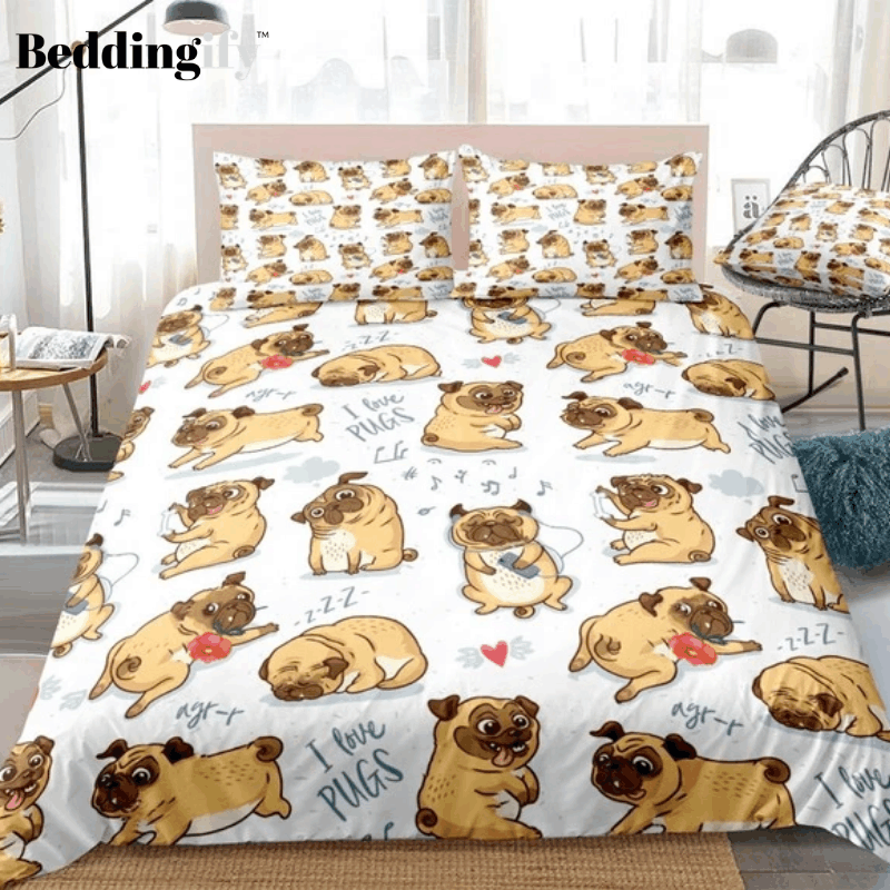 I Love Pugs Bedding Set