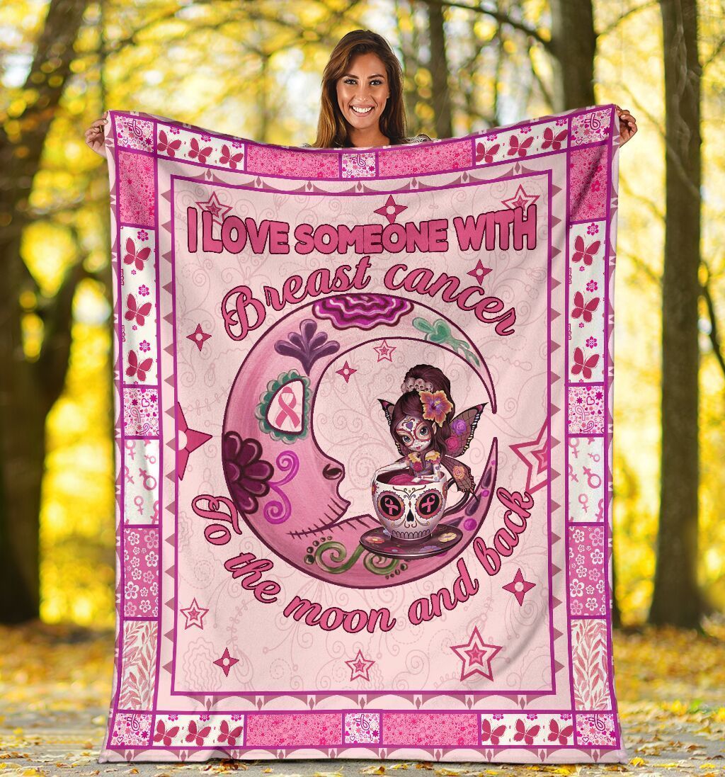 I Love Someone With Breast Cancer Awareness Fairy Sugar Skull Butterfly Fleece Blanket