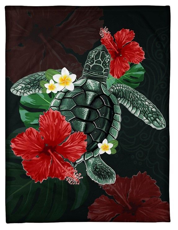 I Love Turtle And Flowers Sherpa Fleece Blanket