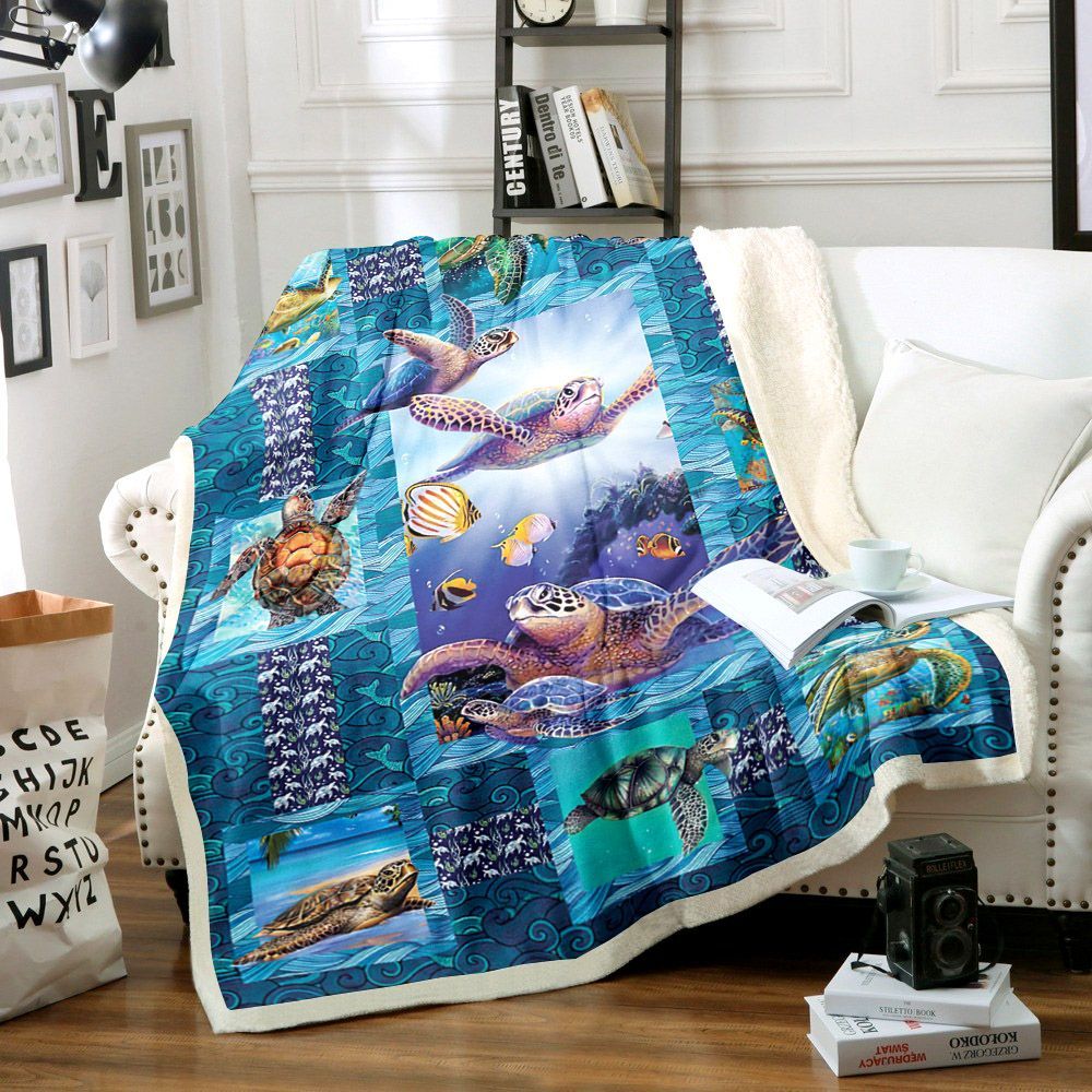 I Love Turtles Sherpa Fleece Blanket