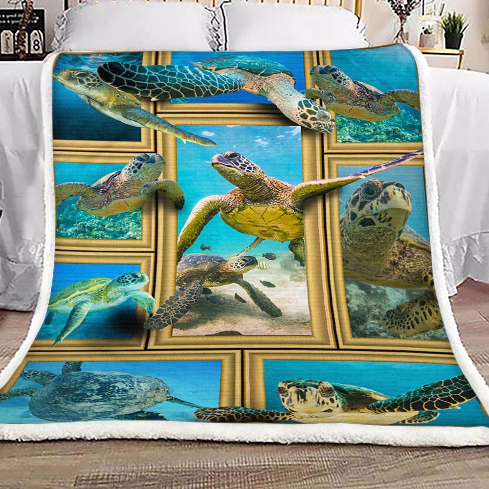 I Love Turtles Sherpa Fleece Blanket
