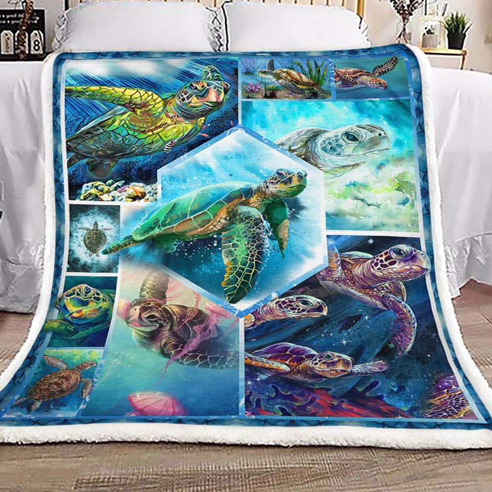 I Love Turtles Sherpa Fleece Blanket