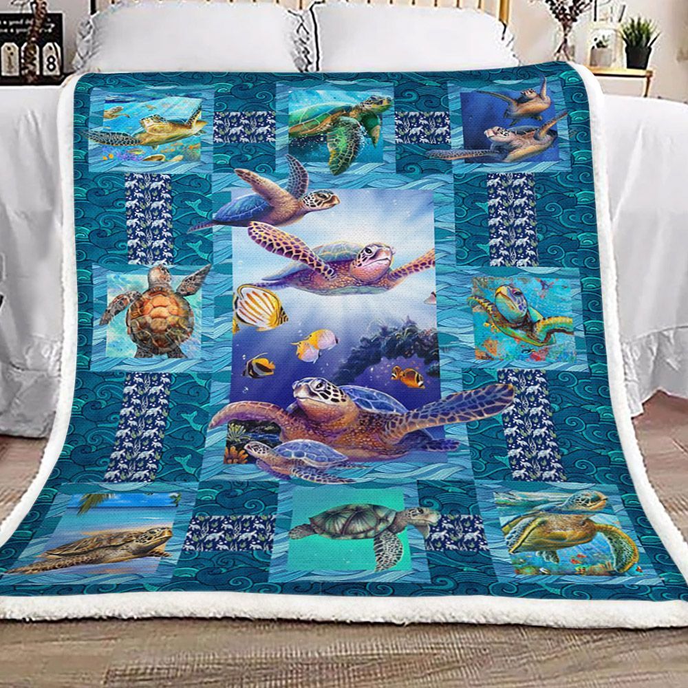I Love Turtles Sherpa Fleece Blanket