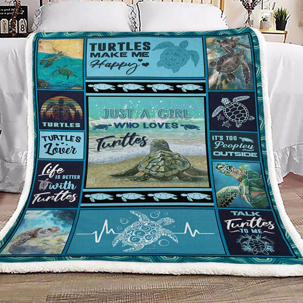 I Love Turtles Sherpa Fleece Blanket