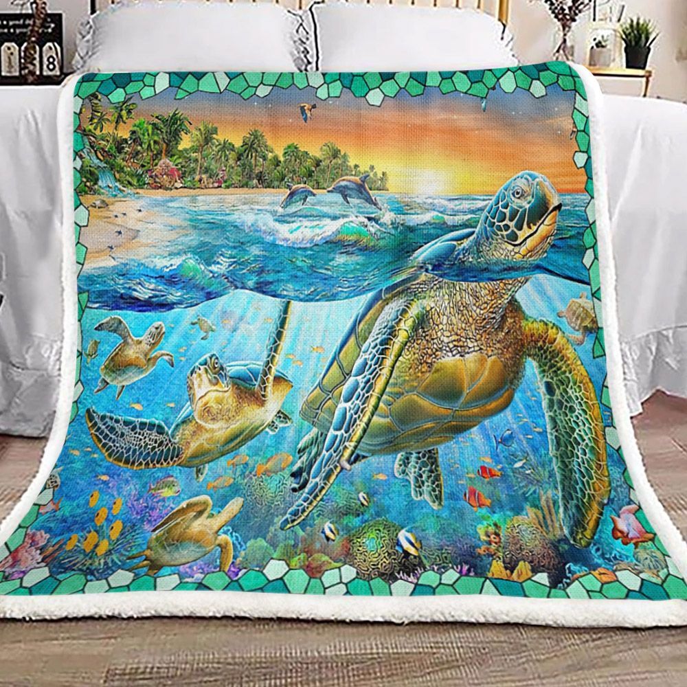 I Love Turtles Sherpa Fleece Blanket