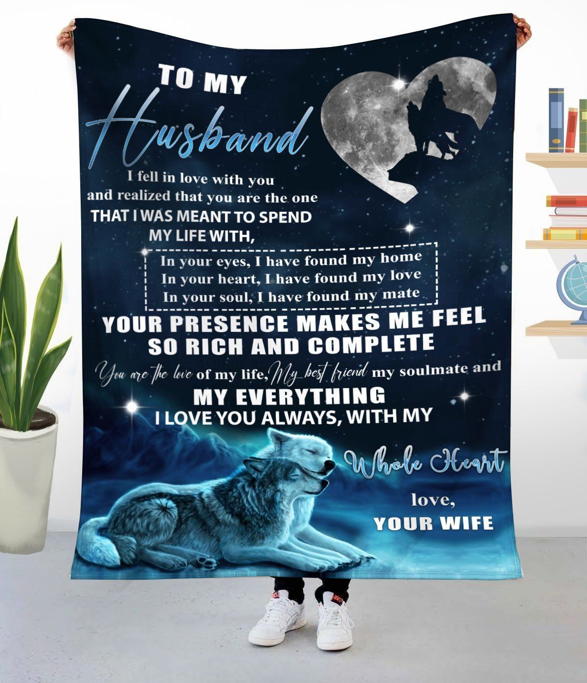 I Love You Always With My Whole Heart Wolf Gift For Husband Fleece Blanket