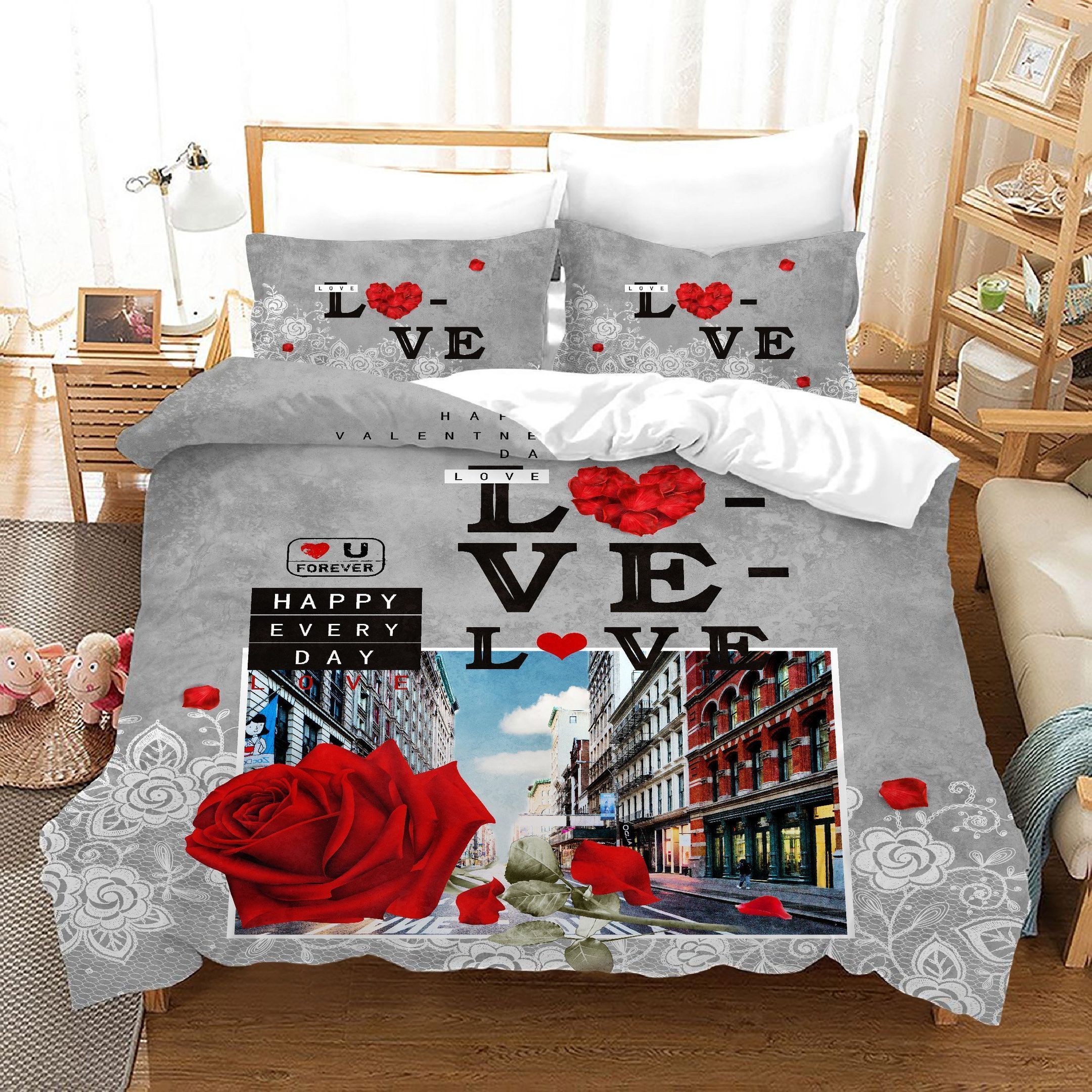 I Love You Happy Every Day Red Rose Bedding Set