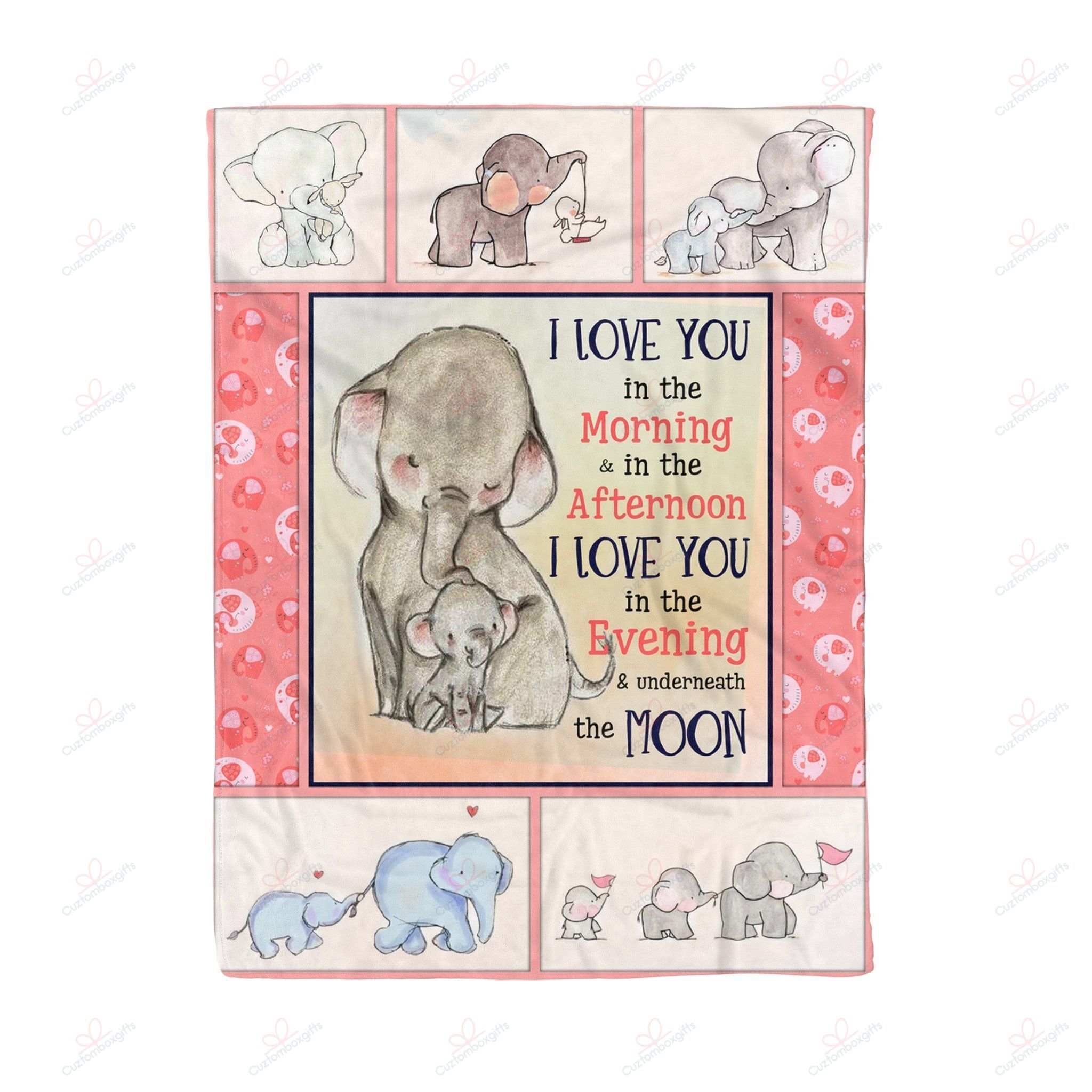 I Love You In The Morning Elephant Sherpa Fleece Blanket