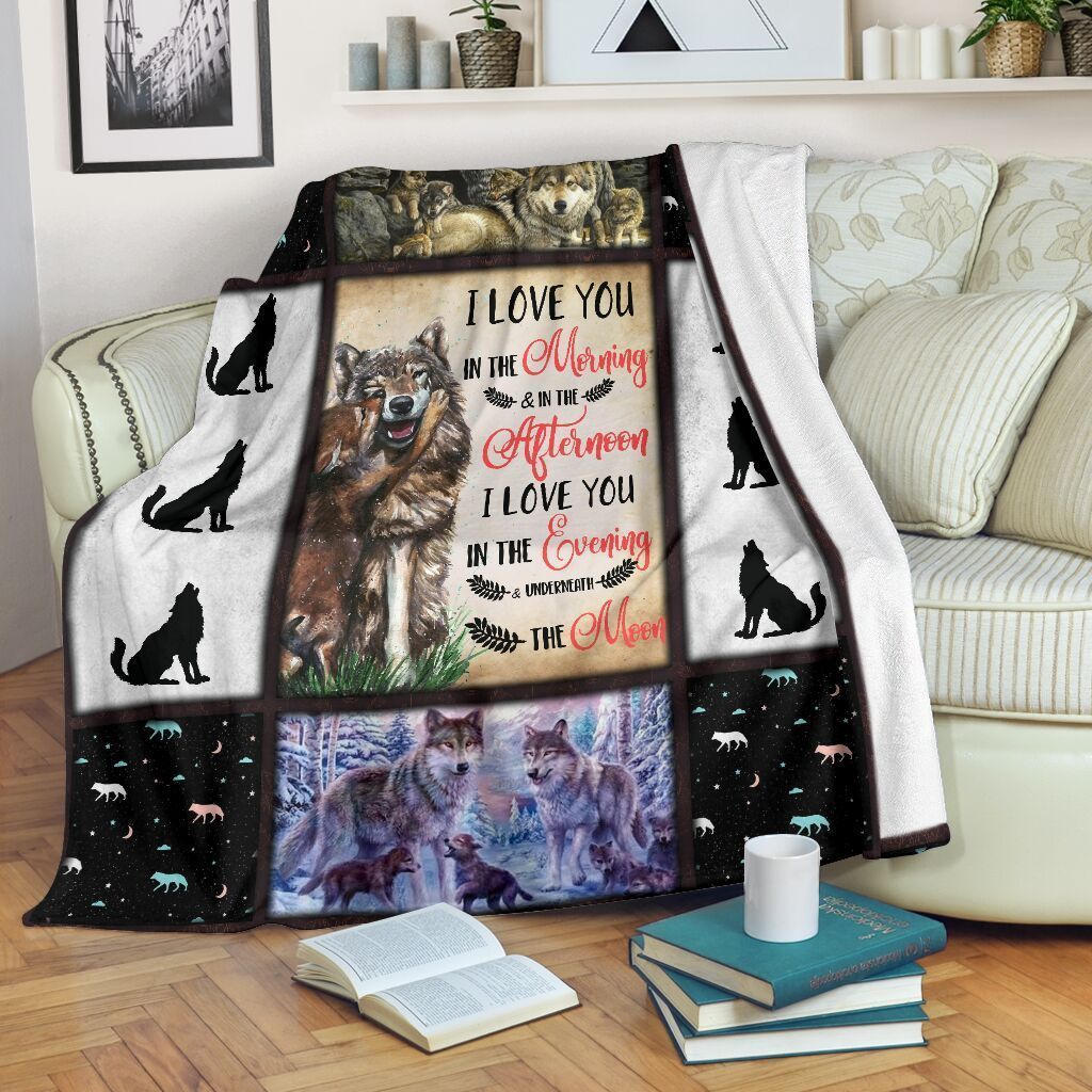I Love You In The Morning Wolf Dad And Son Sherpa Fleece Blanket