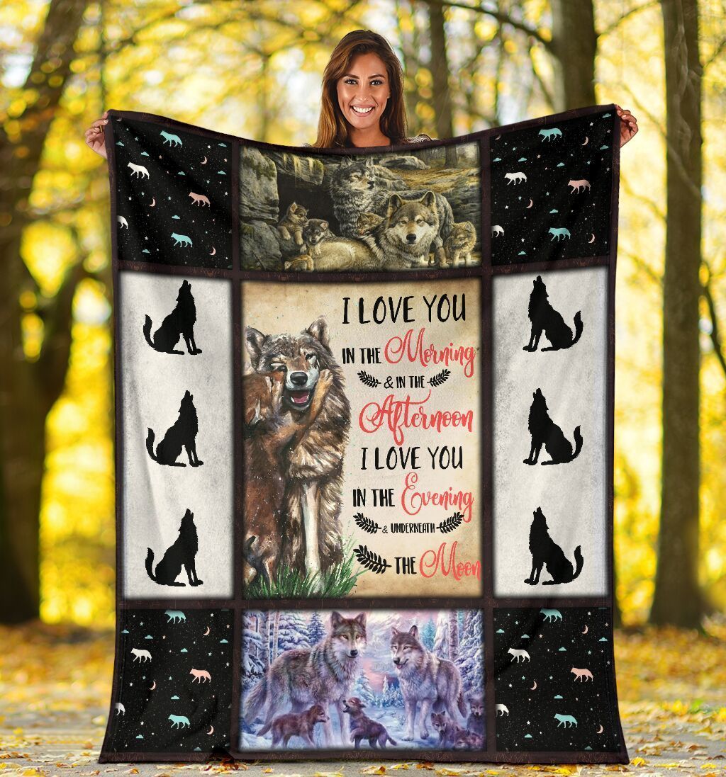 I Love You In The Morning Wolf Dad And Son Fleece Blanket