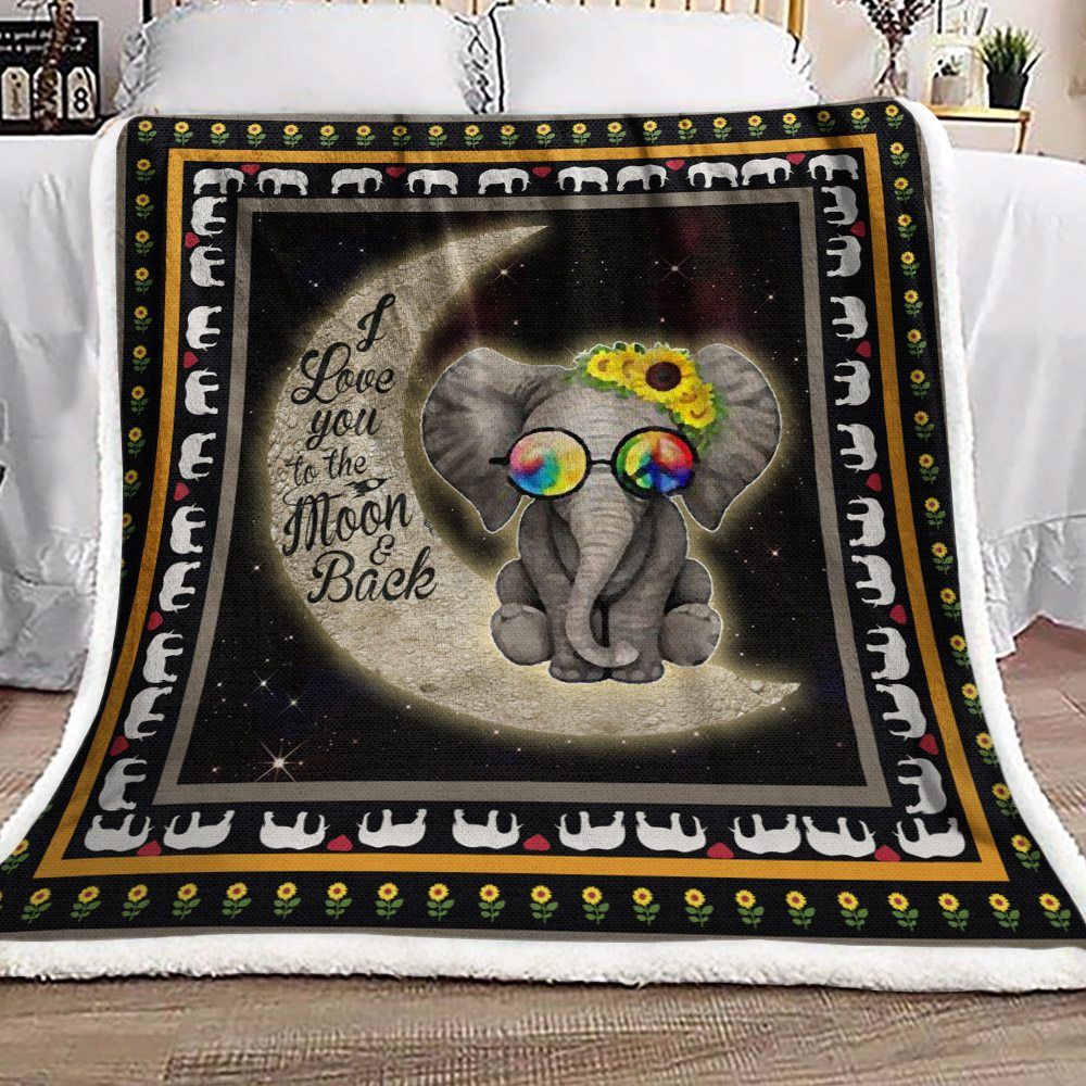 I Love You To The Moon And Back Elephant Sherpa Fleece Blanket