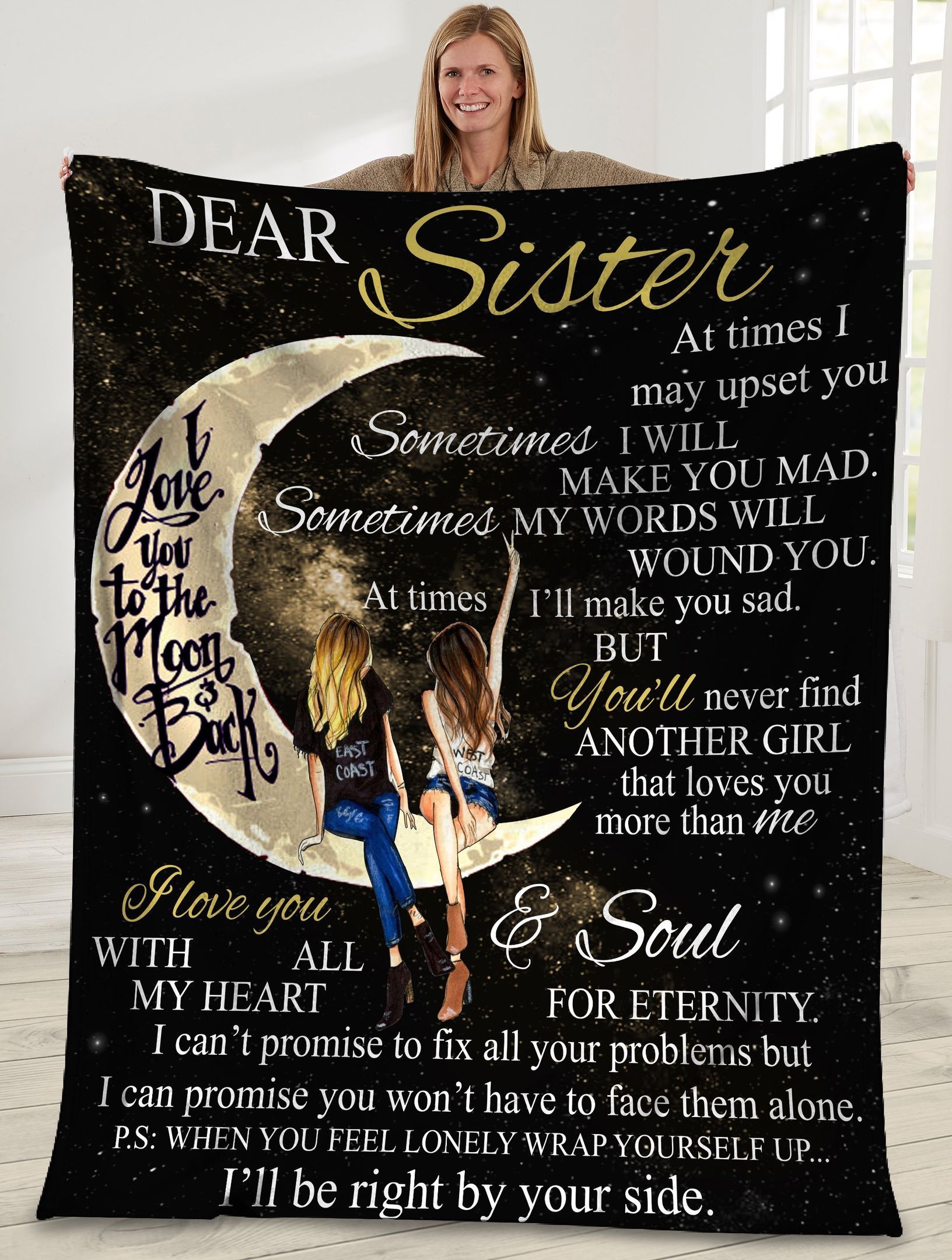 I Love You To The Moon And Back For Sisters Fleece Blanket