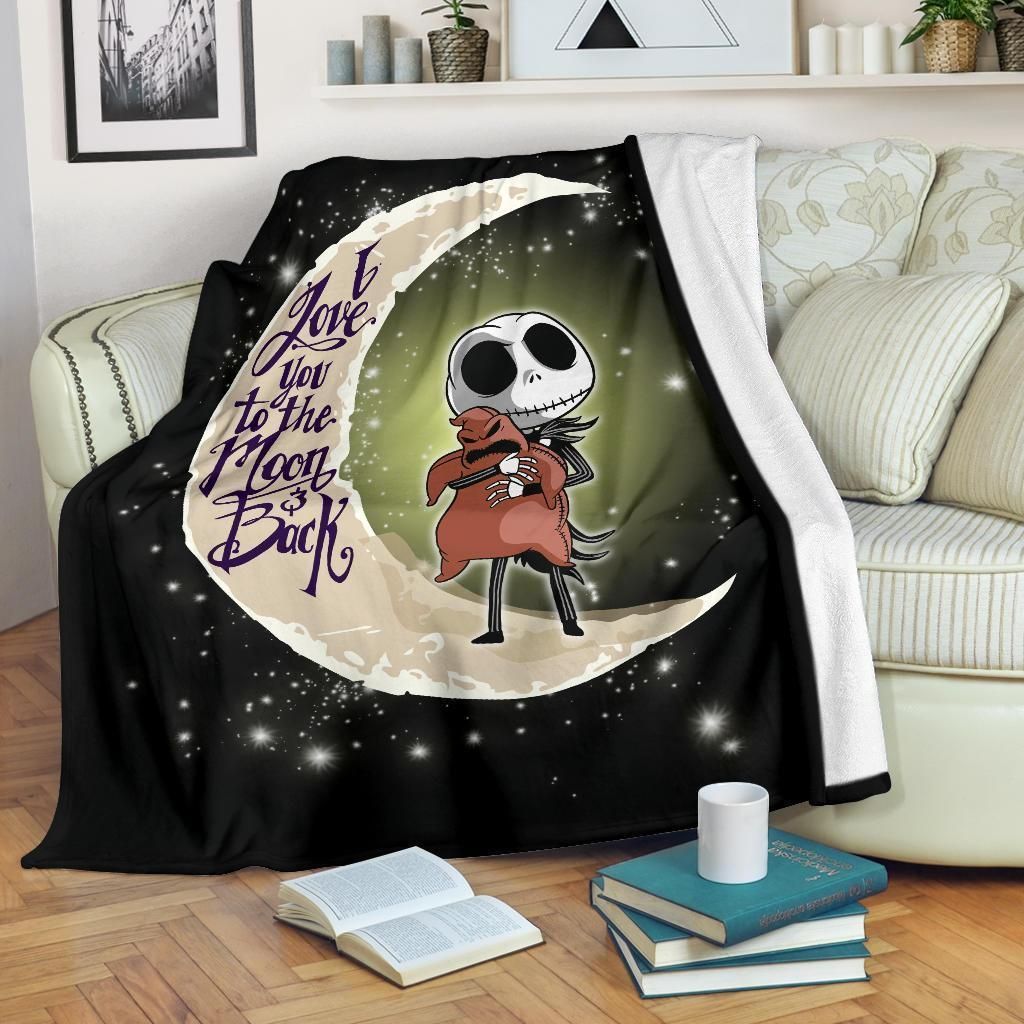 I Love You To The Moon And Back Jack Skellington Printed Fleece Blanket