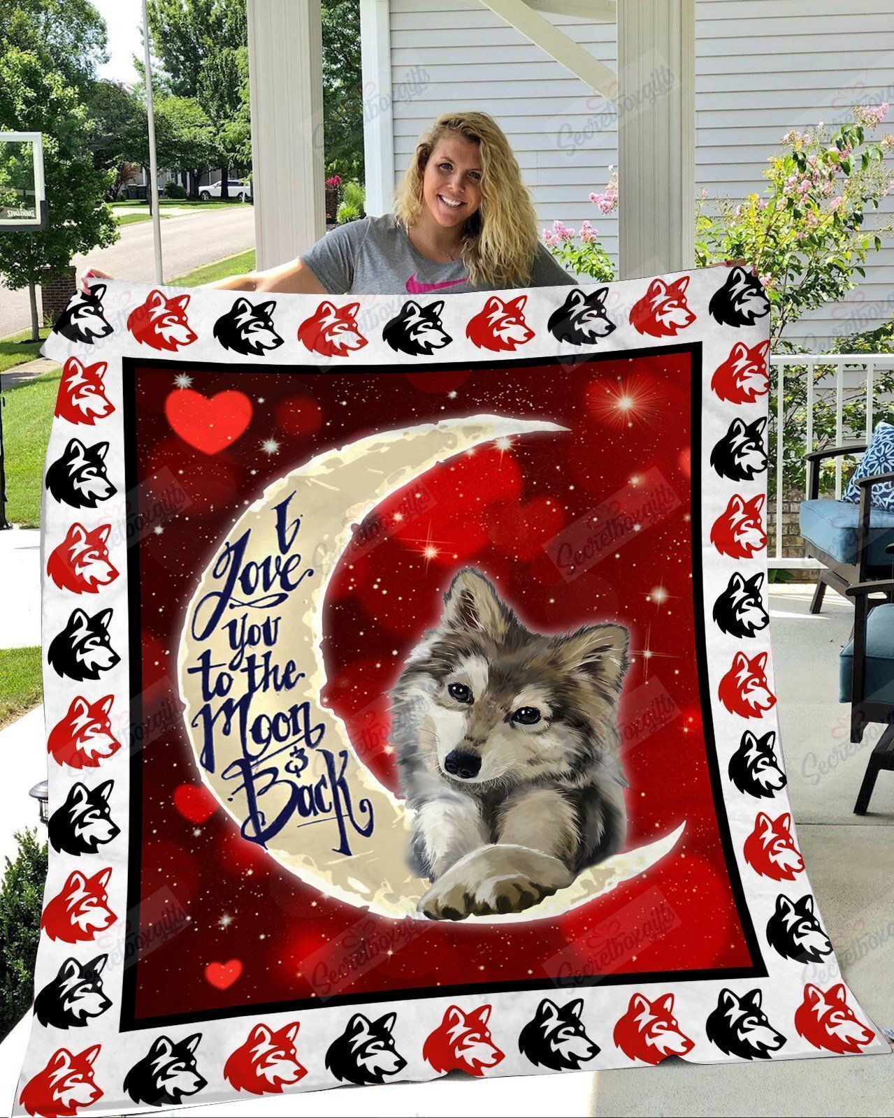 I Love You To The Moon And Back Wolf Fleece Blanket