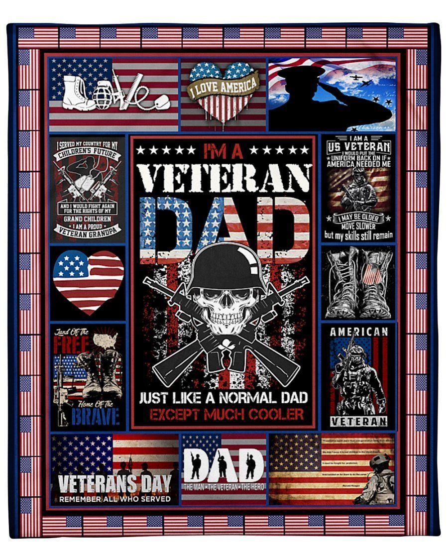 I’m A Veteran Dad Much Cooler American Flag Fleece Blanket Fleece Blanket