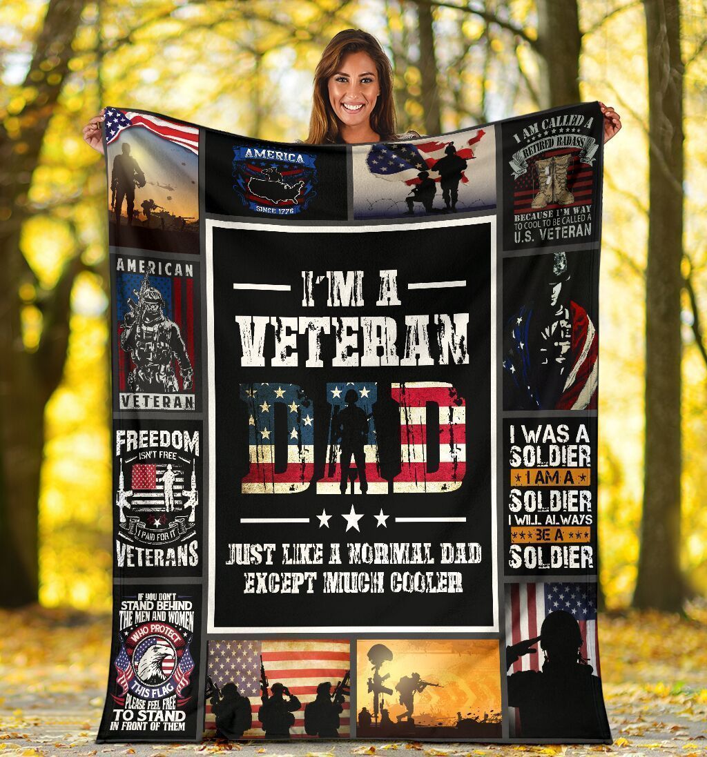 I’m A Veteran Dad Us American Flag Father’s Day Gift Fleece Blanket